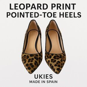 Ukies Phyllis Leopard Print Calf Hair Pointed Toe Heels – 7M – Made in Spain